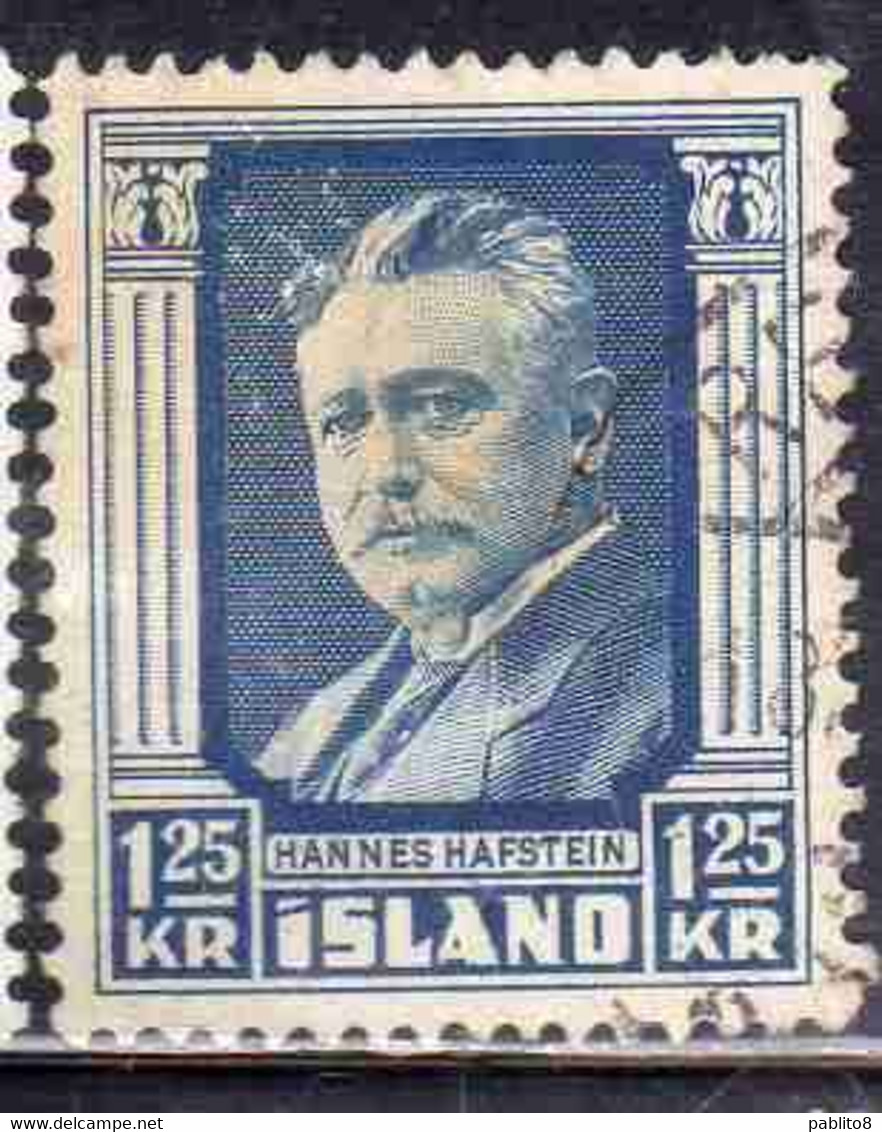 ISLANDA ICELAND ISLANDE 1954 HANNES HAFSTEIN  1.25k USED USATO OBLITERE' - Used Stamps
