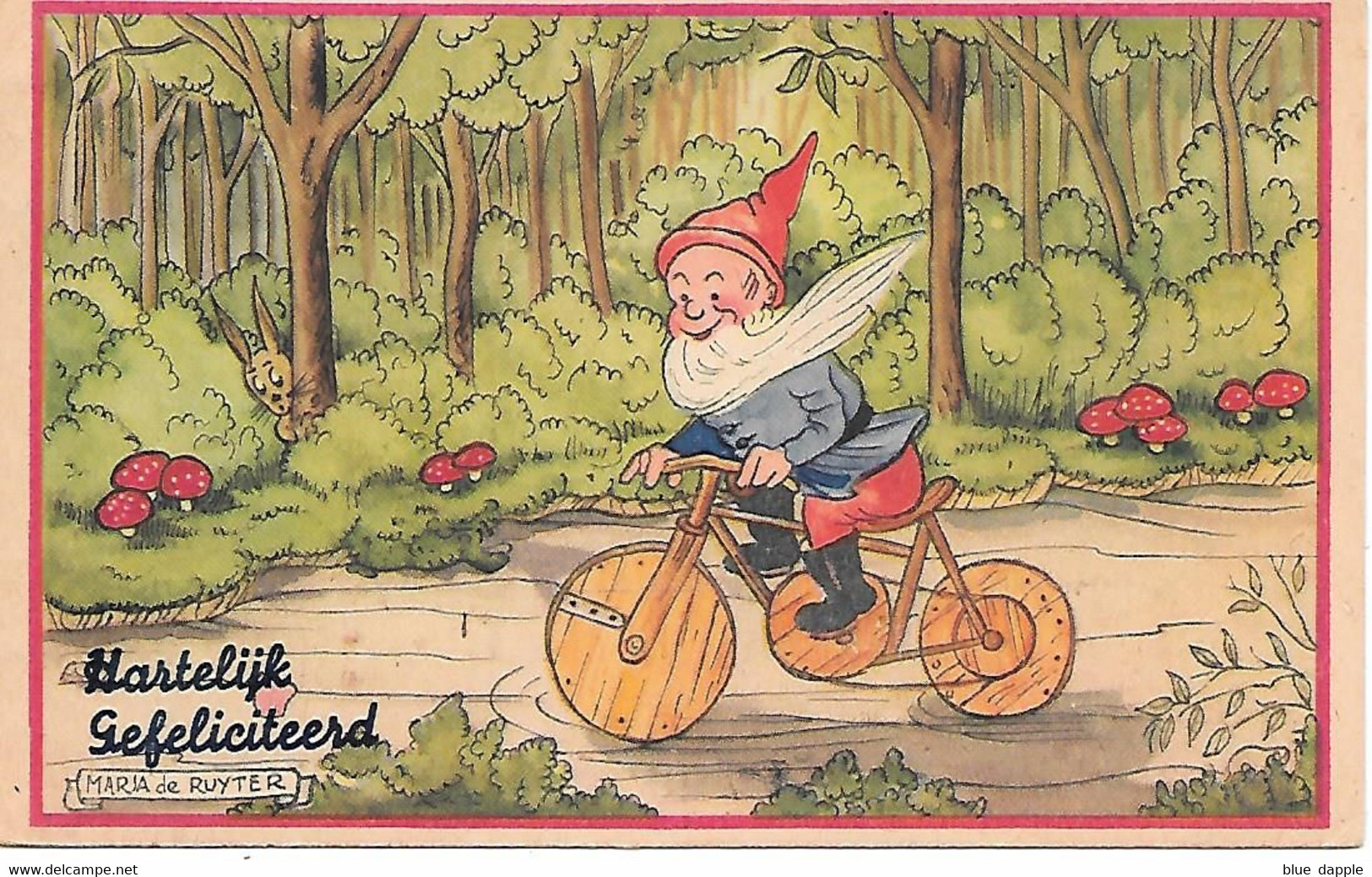 Illustrator - Marja De Ruyter - Gnome, Gnom, Lutin, Zwerg, Gnomo, Wooden Bicycle, Vélo En Bois, Champignon, Funghi - Other & Unclassified