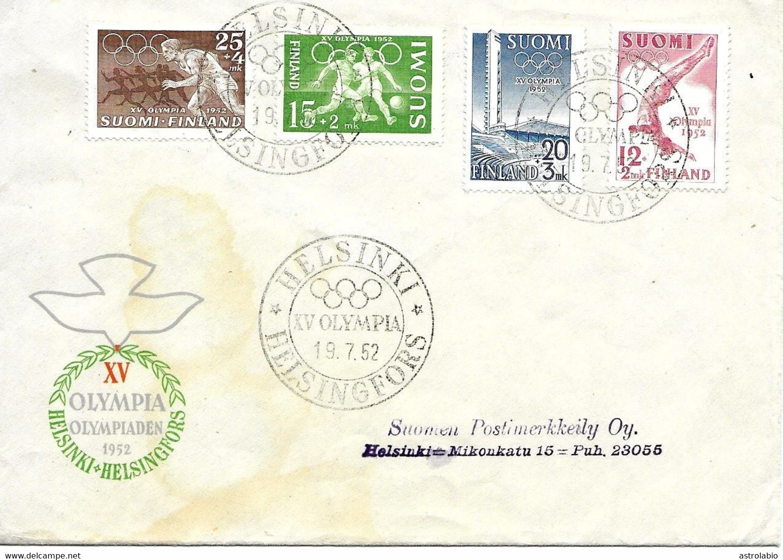 Jeux Olympiques D'Helsinki Serie Complete Sur Lettre 1952 Mi. 399/402 Yvert 382/3 - 388/9 - Verano 1952: Helsinki