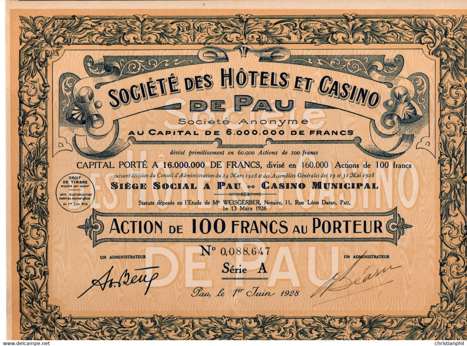 SOCIETE Des HOTELS Et CASINO DE PAU. - Tourism