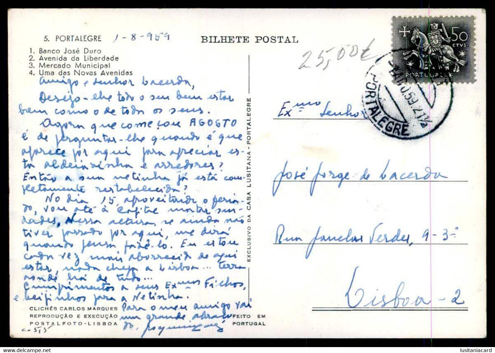 PORTALEGRE - Banco José Duro - Avenida Da Liberdade - Mercado Municipal - Uma...(Ed. Casa Lusitana Nº 5 )carte Postale - Portalegre