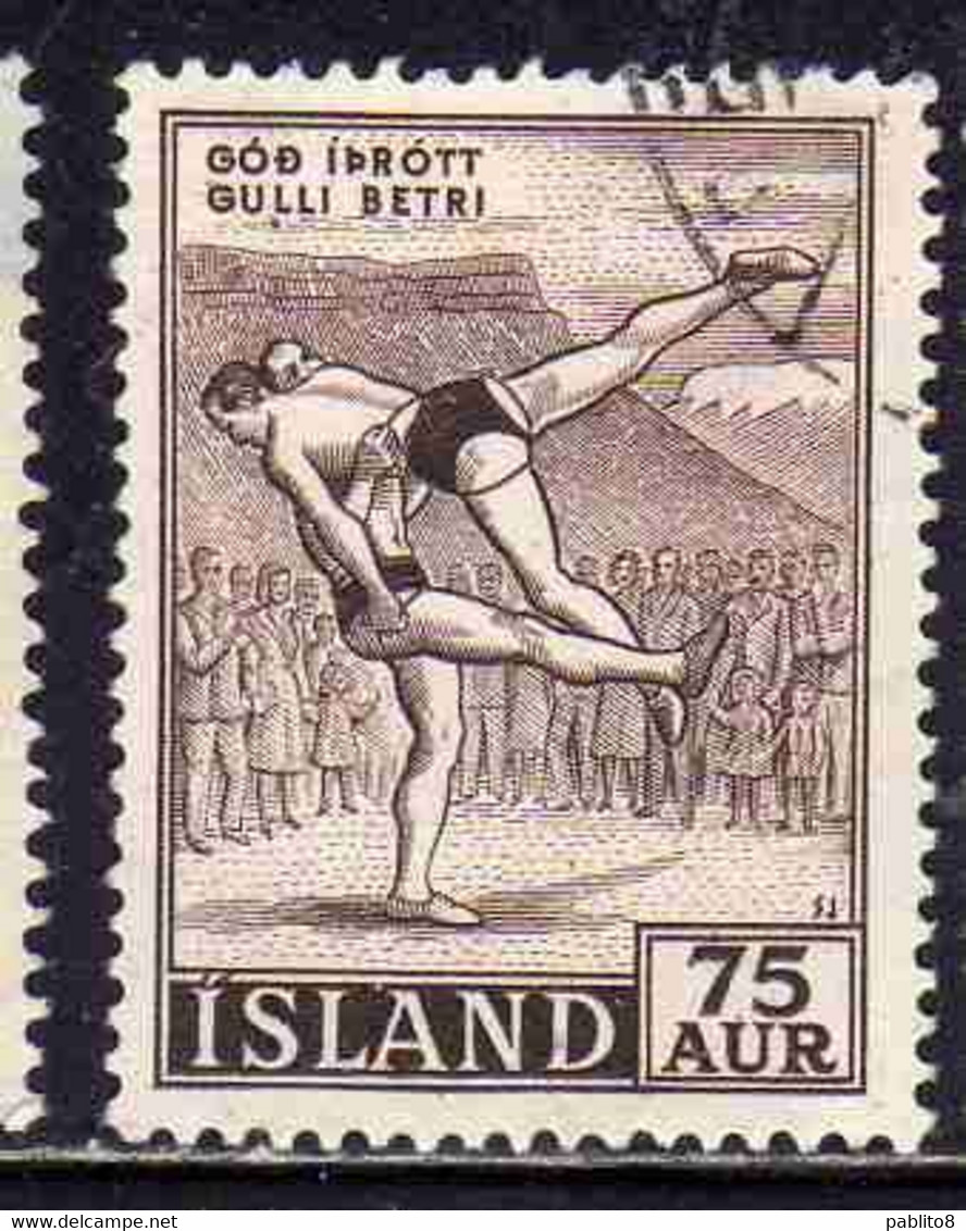 ISLANDA ICELAND ISLANDE 1955 ICELANDIC WRESTLING 75a USED USATO OBLITERE' - Used Stamps