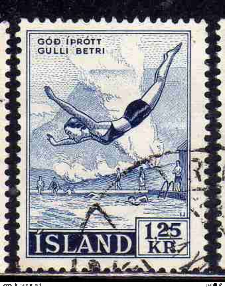 ISLANDA ICELAND ISLANDE 1955 ICELANDIC WRESTLING 1.25k USED USATO OBLITERE' - Oblitérés