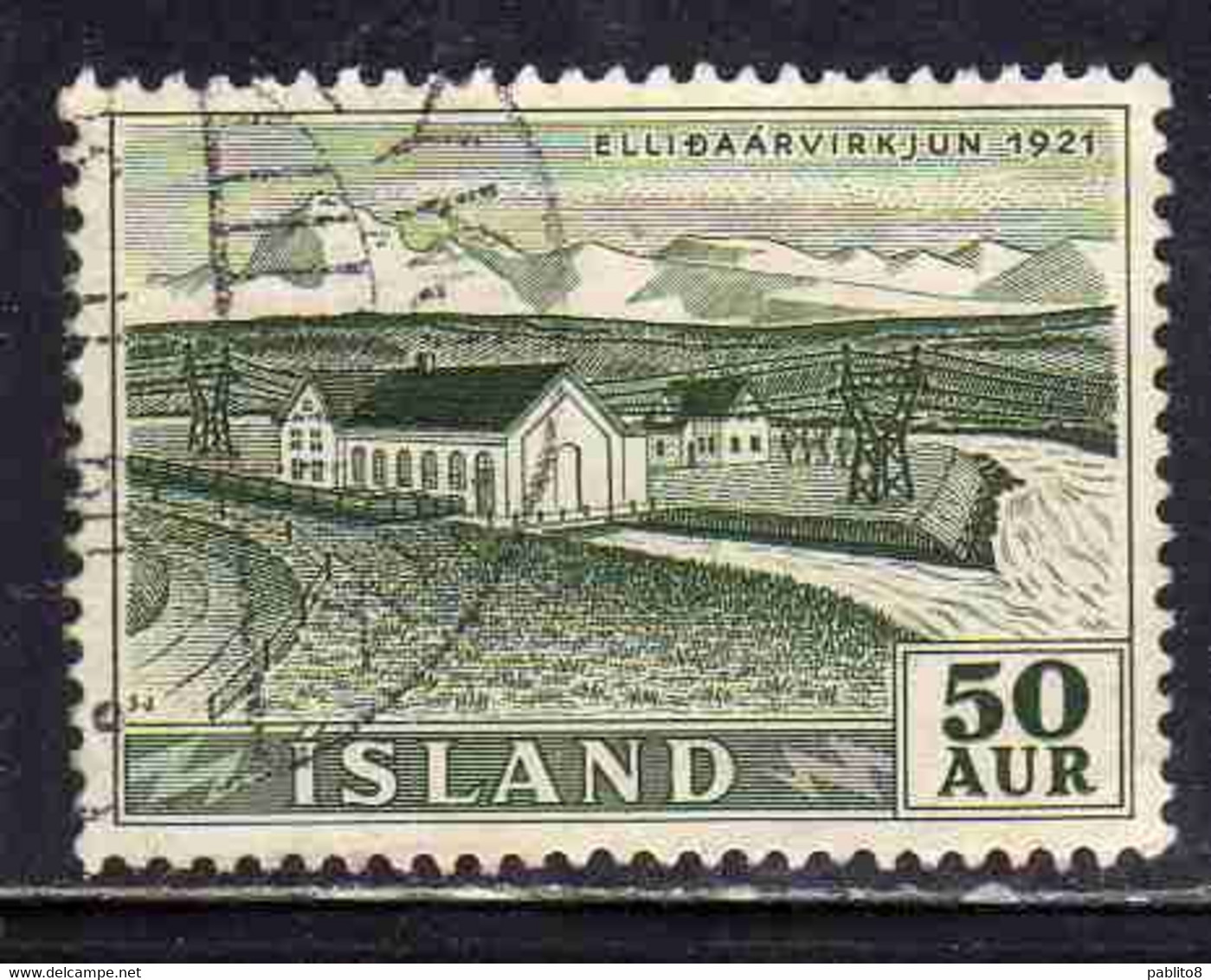 ISLANDA ICELAND ISLANDE 1956 WATERFALLS ELLIDAR POWER PLANT 50a USED USATO OBLITERE' - Poste Aérienne