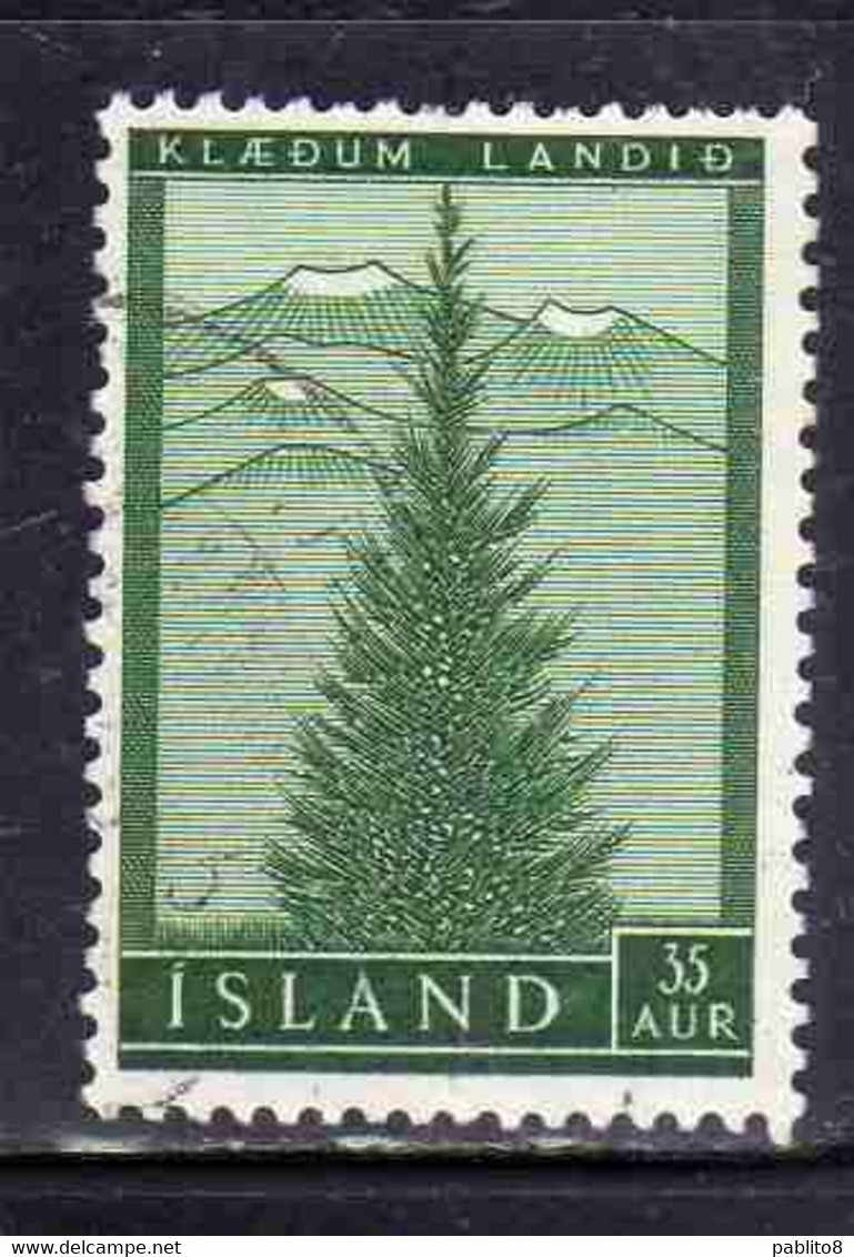 ISLANDA ICELAND ISLANDE 1957 EVERGREEN AND VOLCANOES 35a USED USATO OBLITERE' - Luftpost