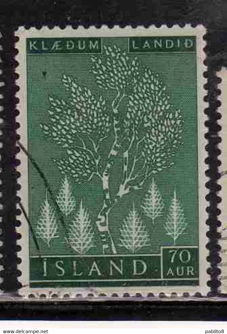 ISLANDA ICELAND ISLANDE 1957 EVERGREEN AND VOLCANOES BIRCH 70a USED USATO OBLITERE' - Airmail