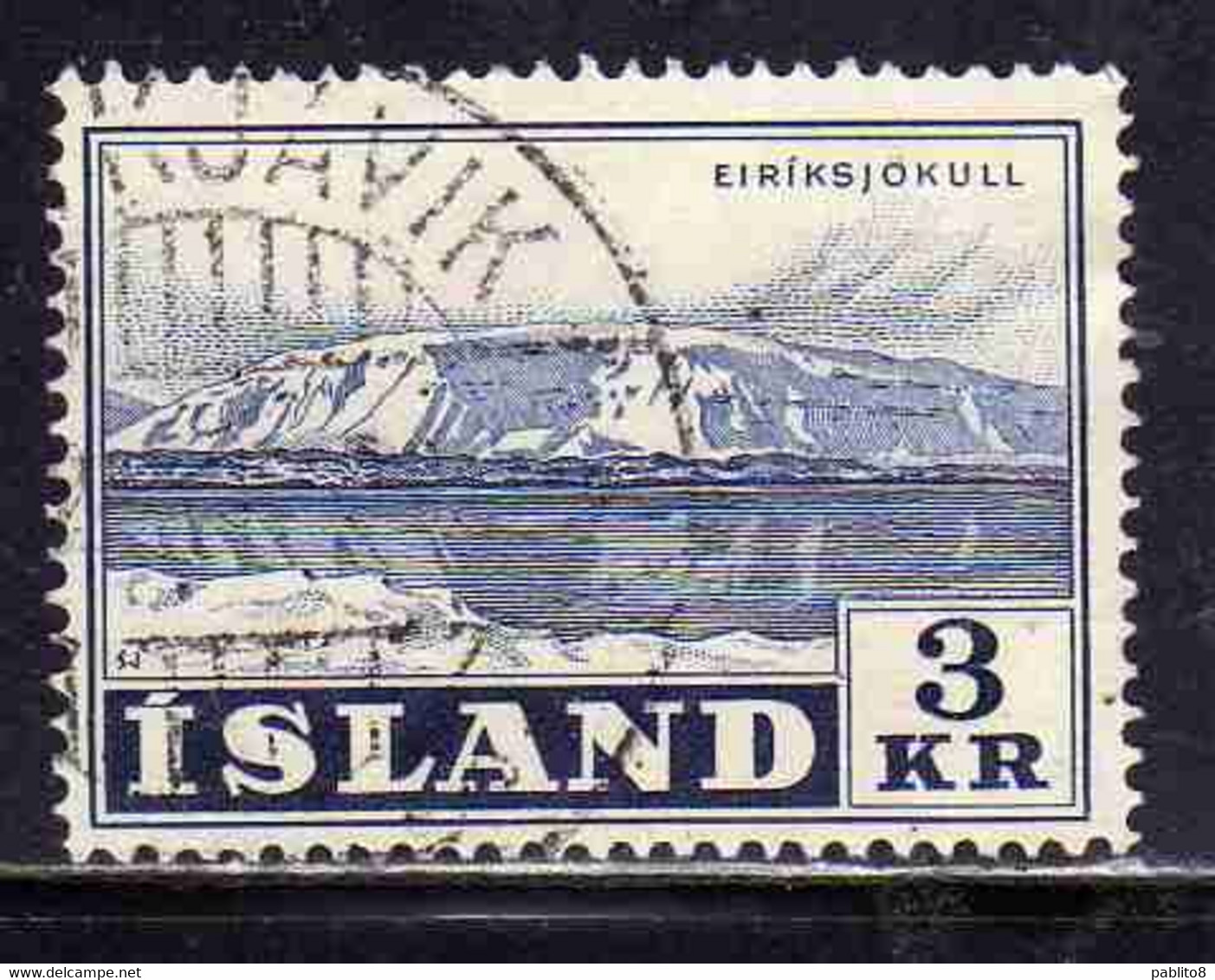 ISLANDA ICELAND ISLANDE 1957 GLACIERS ERIKSJOKULL 3k USED USATO OBLITERE' - Posta Aerea