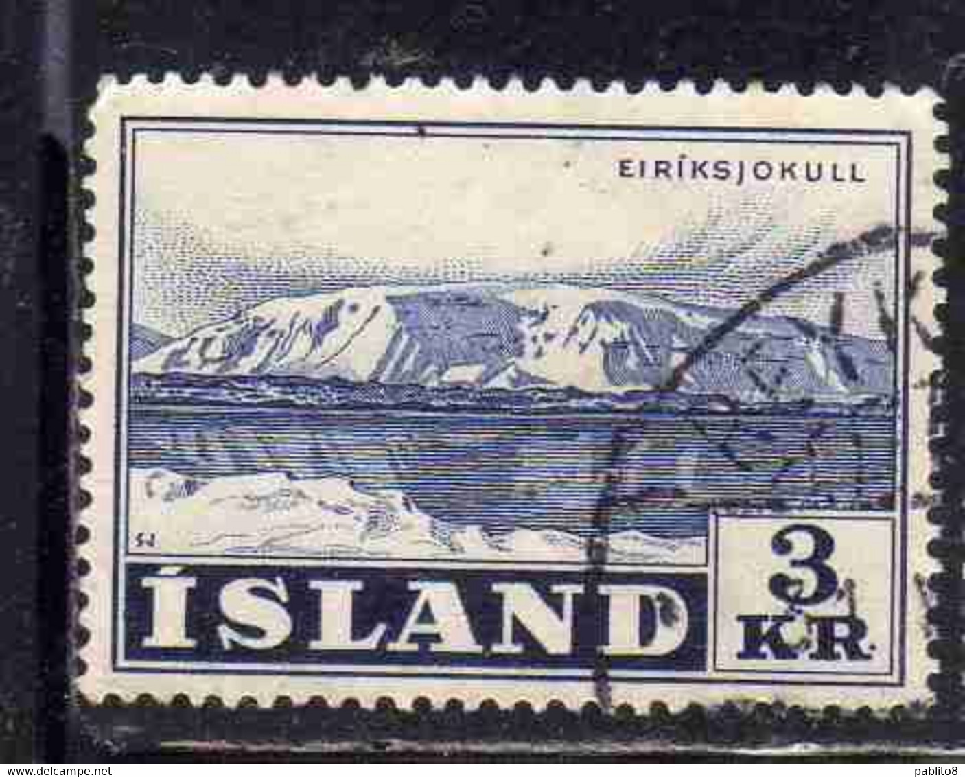 ISLANDA ICELAND ISLANDE 1957 GLACIERS ERIKSJOKULL 3k USED USATO OBLITERE' - Used Stamps