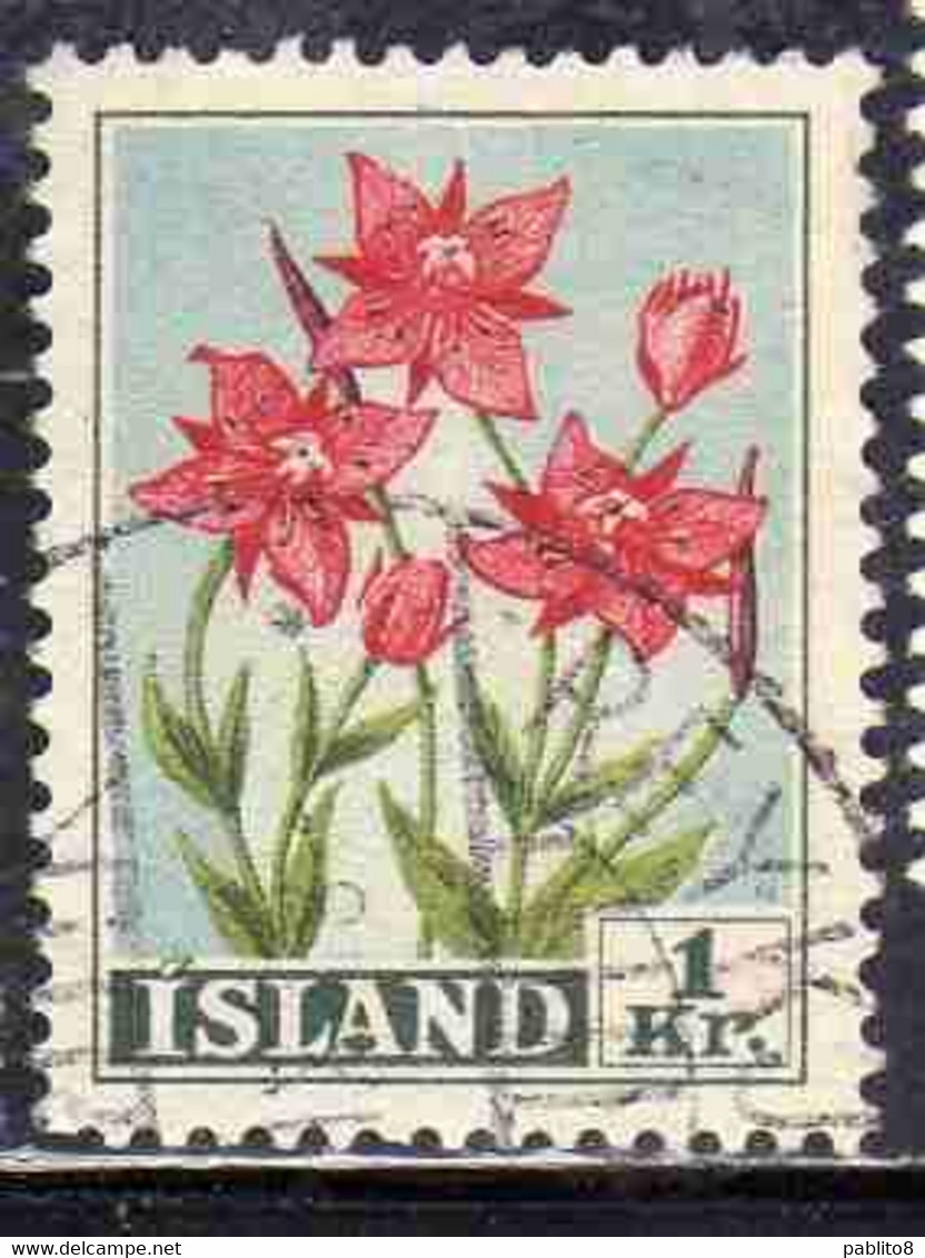 ISLANDA ICELAND ISLANDE 1958 FLORA FLOWERS PLANTS WILLOW HERB 1k USED USATO OBLITERE' - Usados