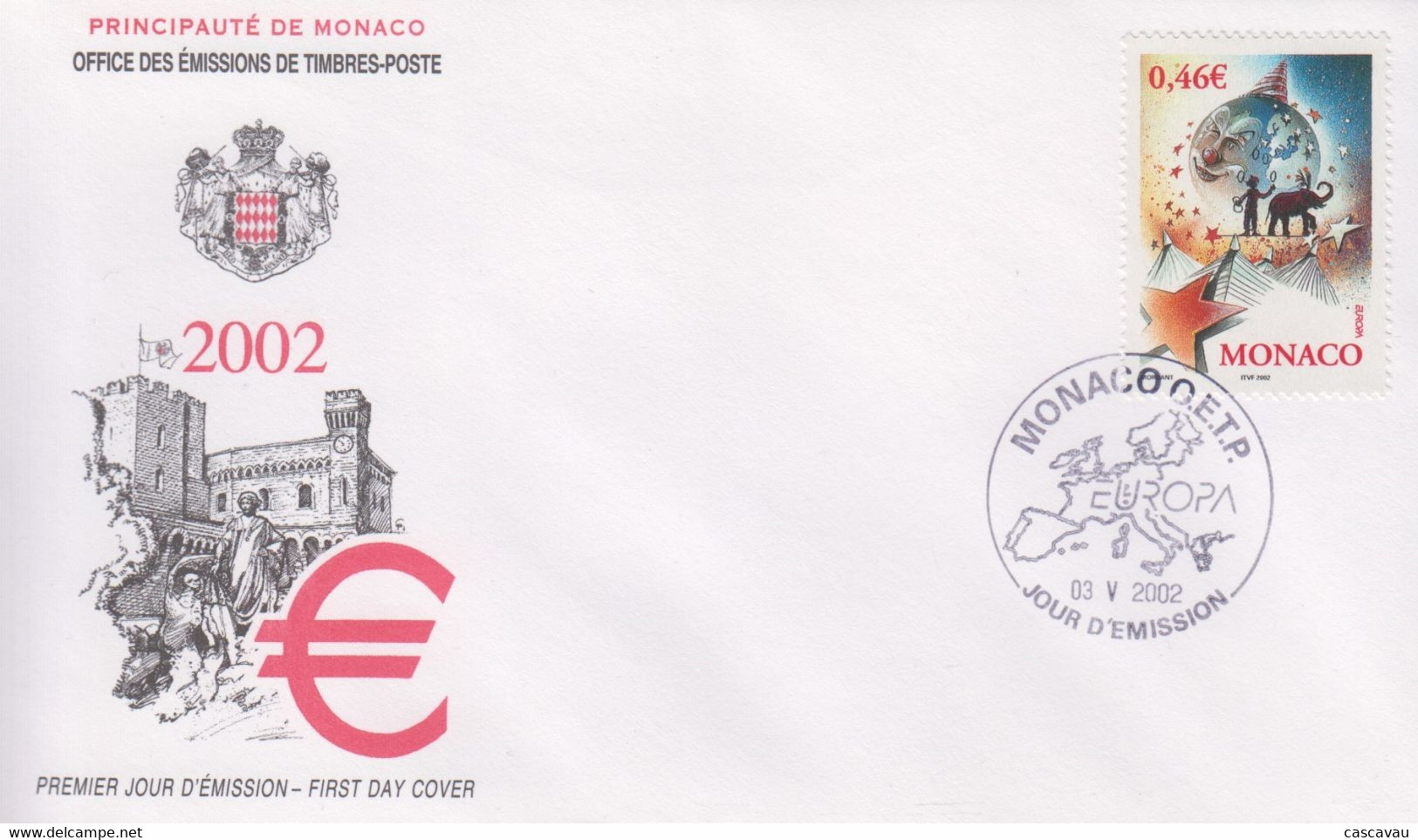 Enveloppe  FDC  1er   Jour    MONACO    Le  CIRQUE     EUROPA    2002 - 2002