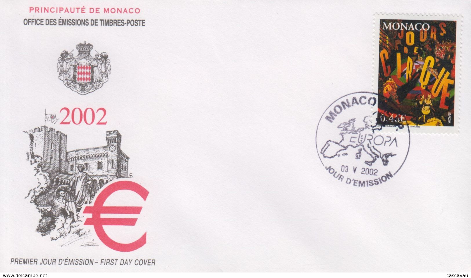 Enveloppe  FDC  1er   Jour    MONACO    Le  CIRQUE     EUROPA    2002 - 2002