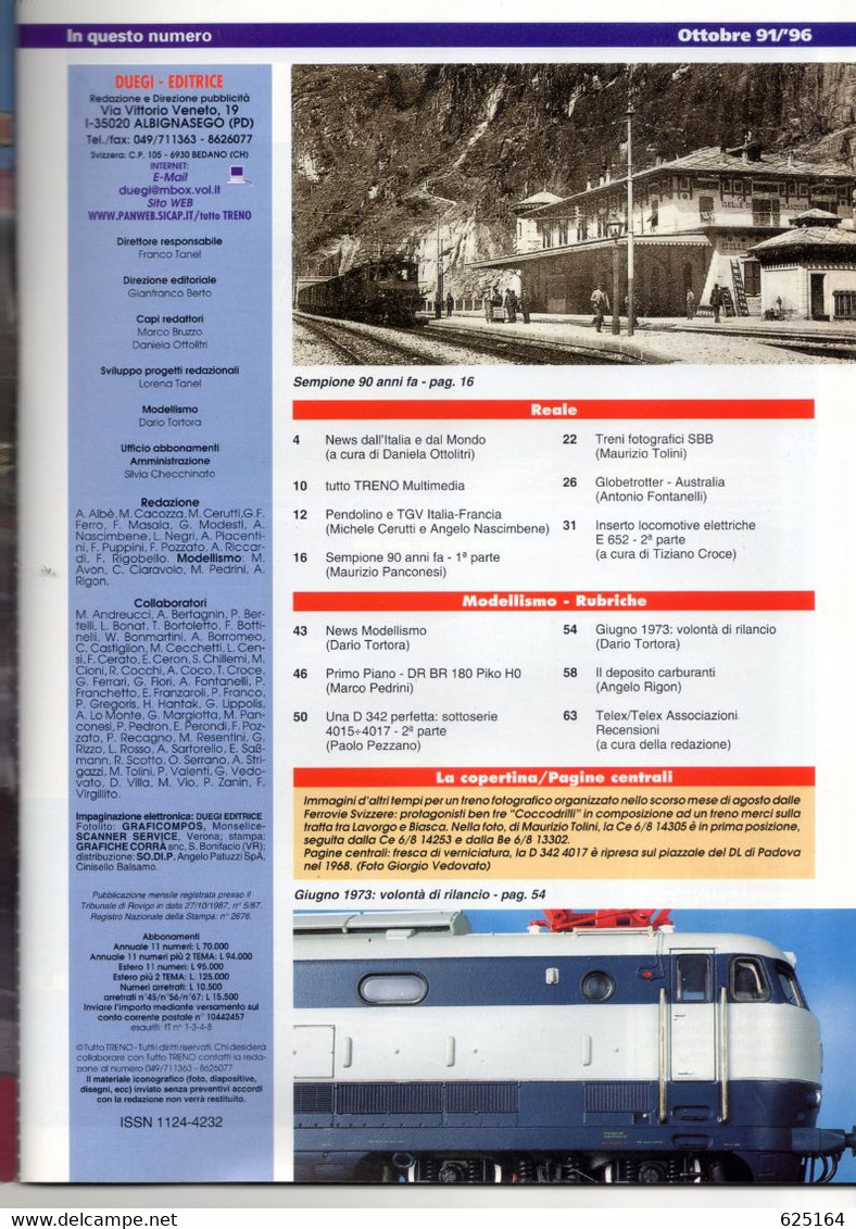 Magazine TUTTO TRENO No 91 Ottobre 1996   - En Italien - Non Classificati