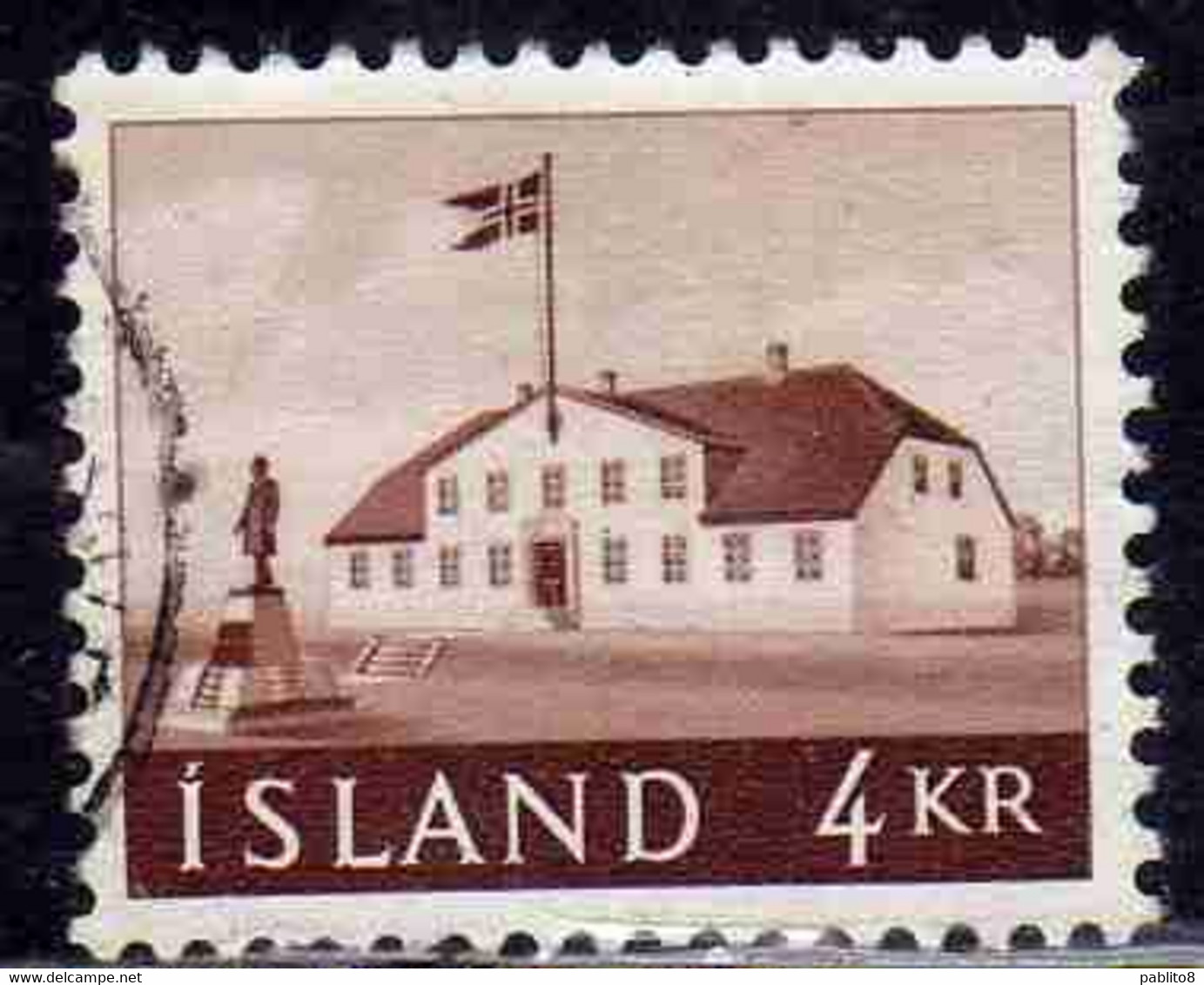 ISLANDA ICELAND ISLANDE 1958 OLD ICELANDIC GOVERNMENT BUILDING 4k USED USATO OBLITERE' - Gebruikt