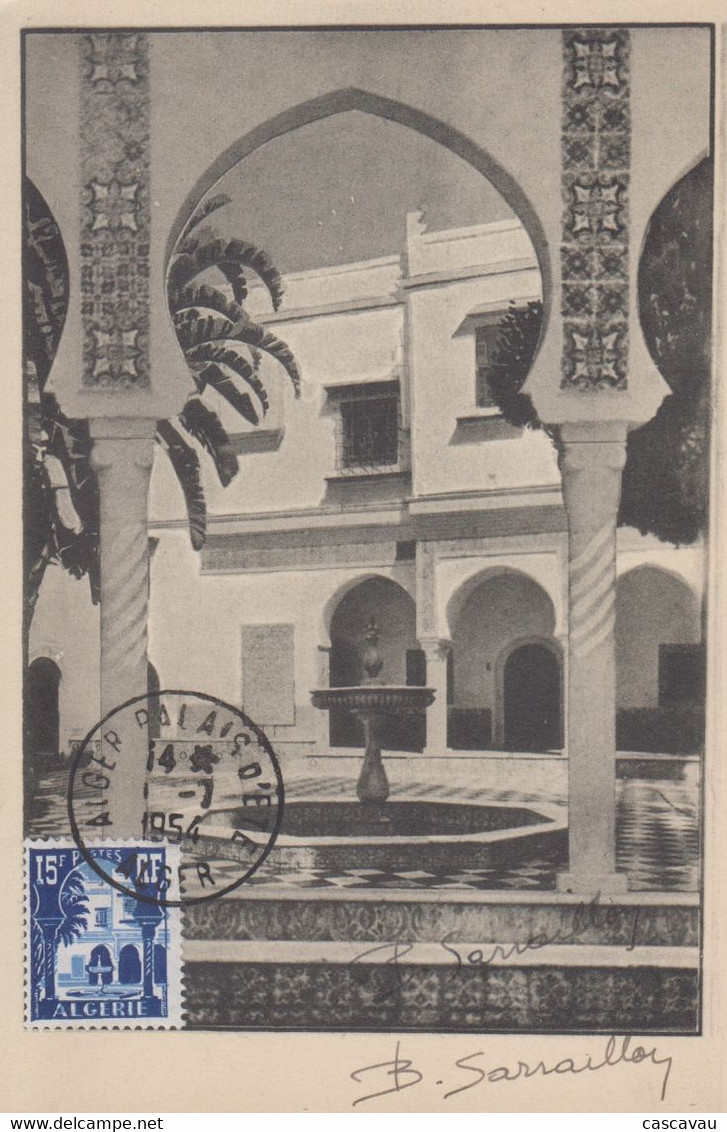 Carte  Maximum  1er  Jour   ALGERIE    Musée  Du   BARDO    ALGER   1954 - Maximum Cards