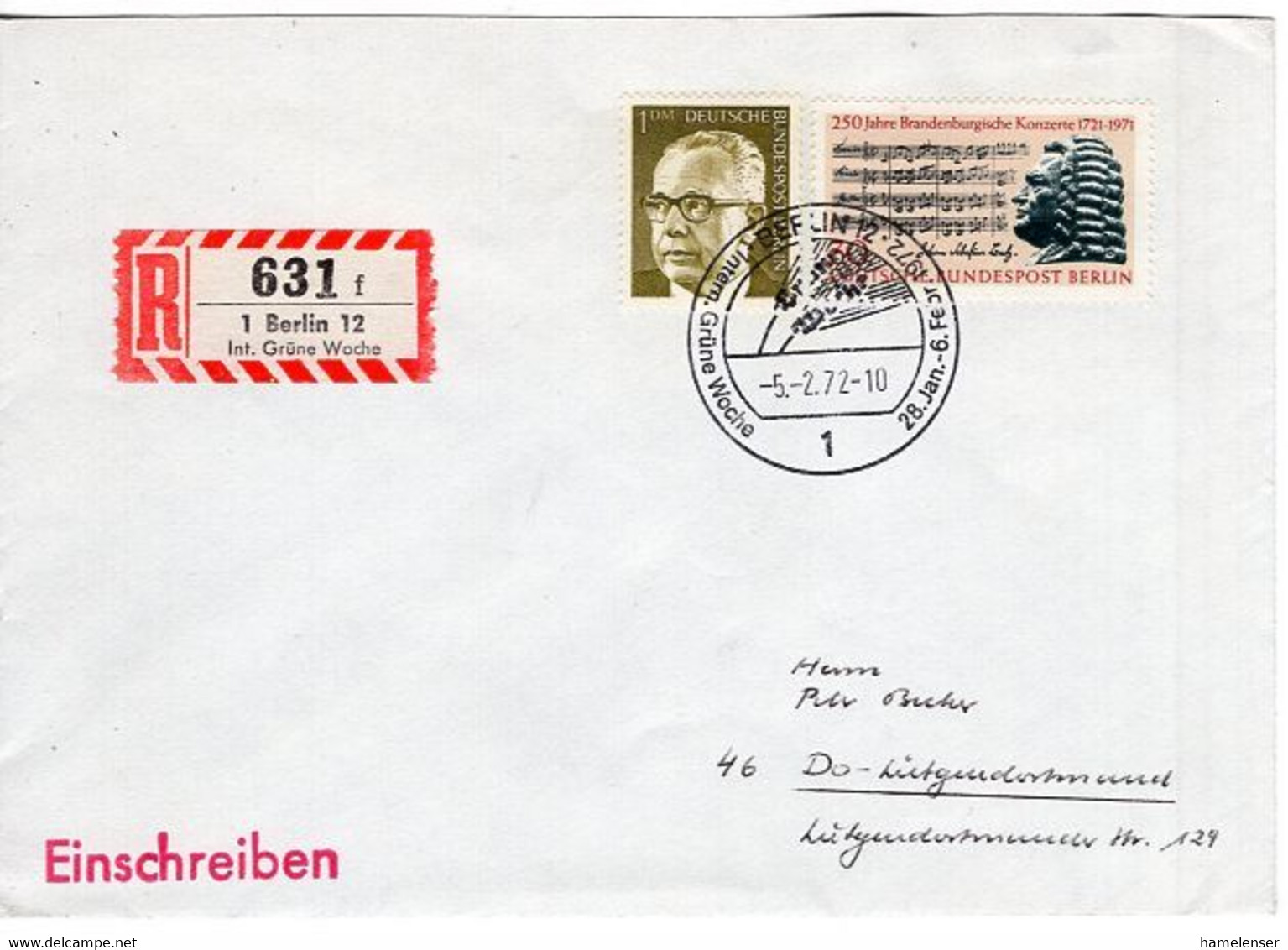 54317 - Berlin - 1972 - 1DM Heinemann MiF A R-Bf BERLIN - ... GRUENE WOCHE ... -> Dortmund - Agricoltura