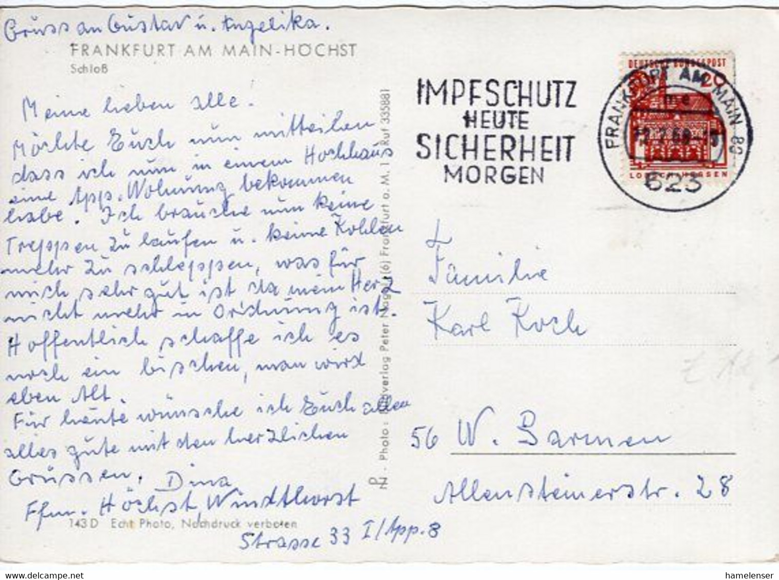 54320 - Bund - 1968 - 20Pfg Kl.Bauten EF A AnsKte FRANKFURT - IMPFSCHUTZ HEUTE ... -> Wuppertal - Sonstige & Ohne Zuordnung