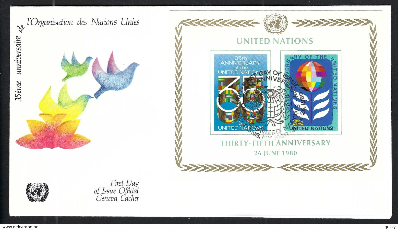 NATIONS UNIES New York 1975: FDC Du 35ème Anniversaire - Storia Postale