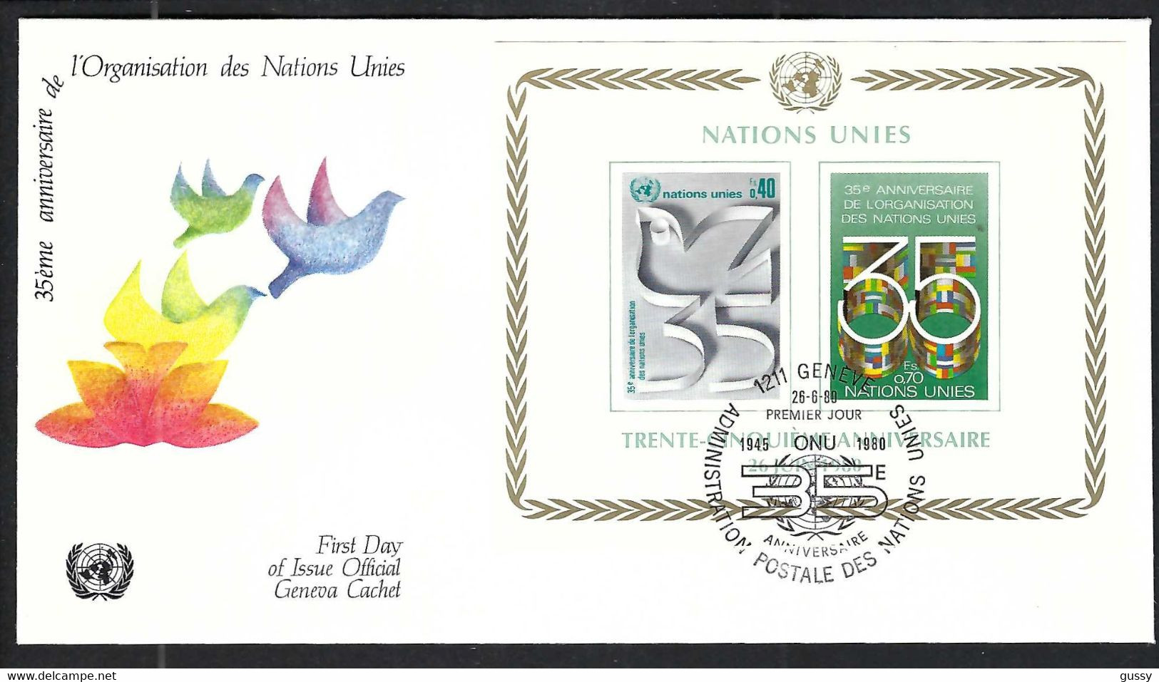 NATIONS UNIES Genève 1975: FDC Du 35ème Anniversaire - Brieven En Documenten