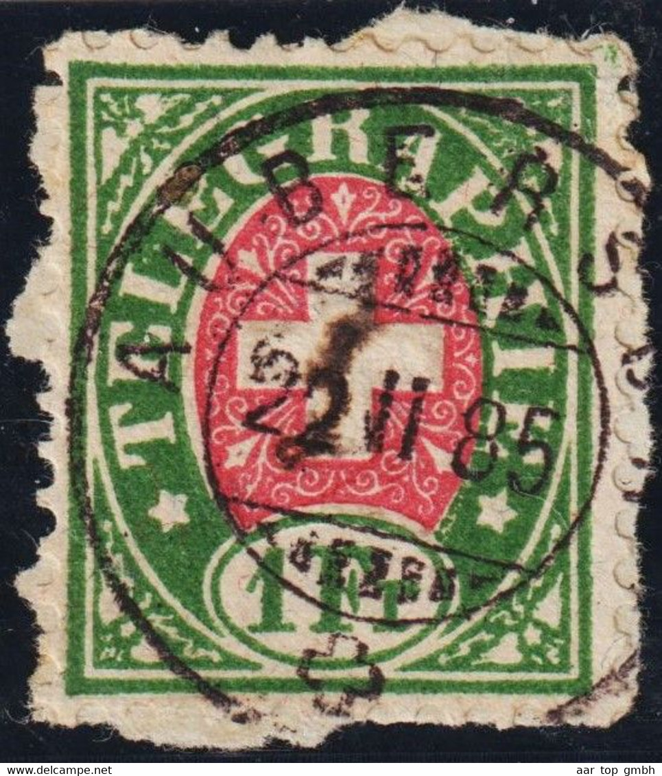 Heimat VD Auberson 1886-02-22 Poststempel Auf Telegraphen-Marke 1 Fr. Zu#17 Briefstück - Telegraph