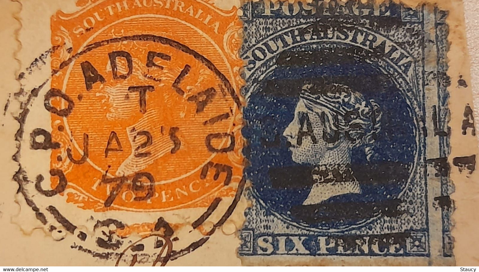 SOUTH AUSTRALIA 1879 QV 6d Blue + 2d ORANGE Franked On Cover Adelaide To LONDON Via Brindisi Very Fine As Per Scan - Storia Postale