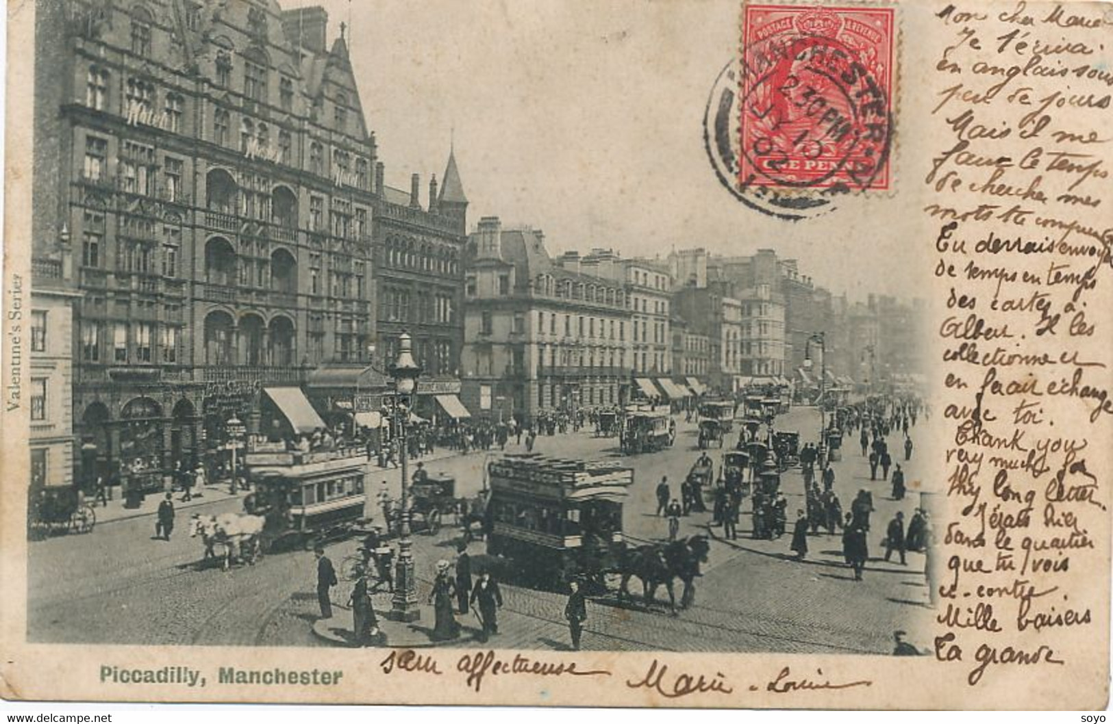 Horse Tram Picadilly Manchester Tram à Cheval  1902 - Taxi & Carrozzelle