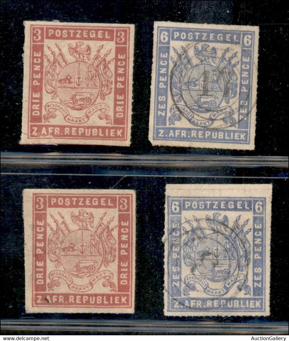 AFRICA - Transvaal - 1874 - Falsi Otto Gustrow - 4 Falsi D'epoca - 2 Nuovi Con Gomma (3 Pence) + 2 Usati (6 Pence) - Autres & Non Classés