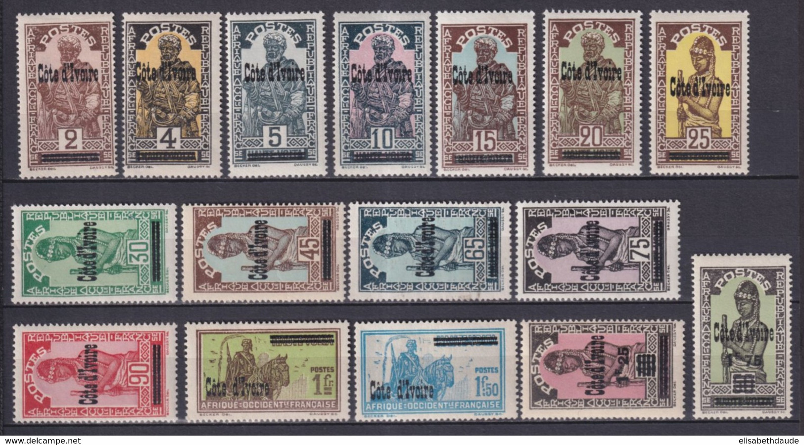 1933 - COTE D'IVOIRE - SERIE COMPLETE YVERT N° 88/103 * MLH (97 OBLITERE) - COTE = 54 EUR. - Unused Stamps