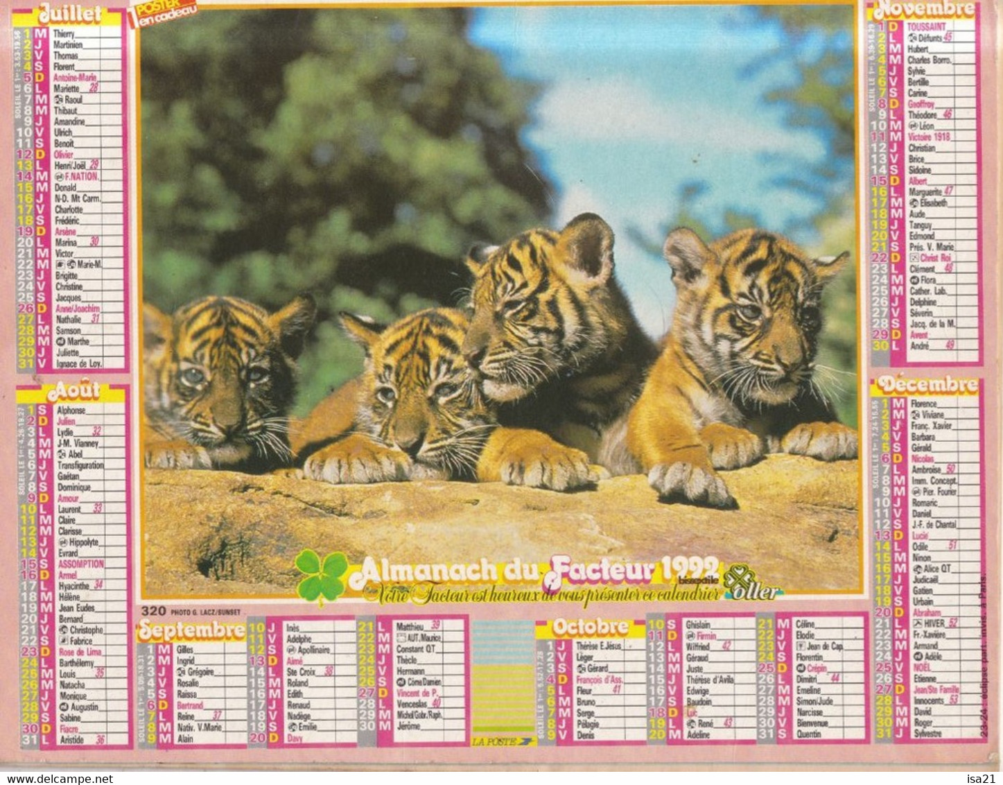 Calendrier De La Poste, Almanach Du Facteur : 1992, HAUTE-SAÔNE, Bébé Phoque, Lionceaux - Grand Format : 1991-00