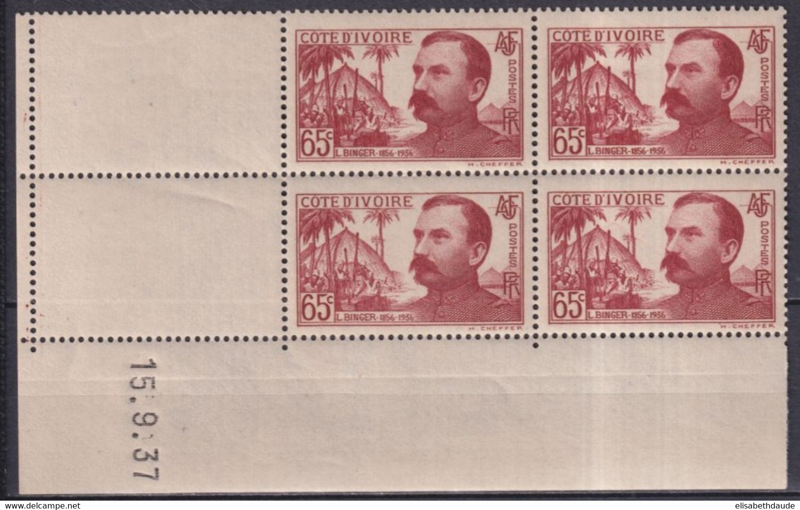 1937 - COTE D'IVOIRE - YVERT N° 139 BLOC De 4 COIN DATE ** MNH - Unused Stamps