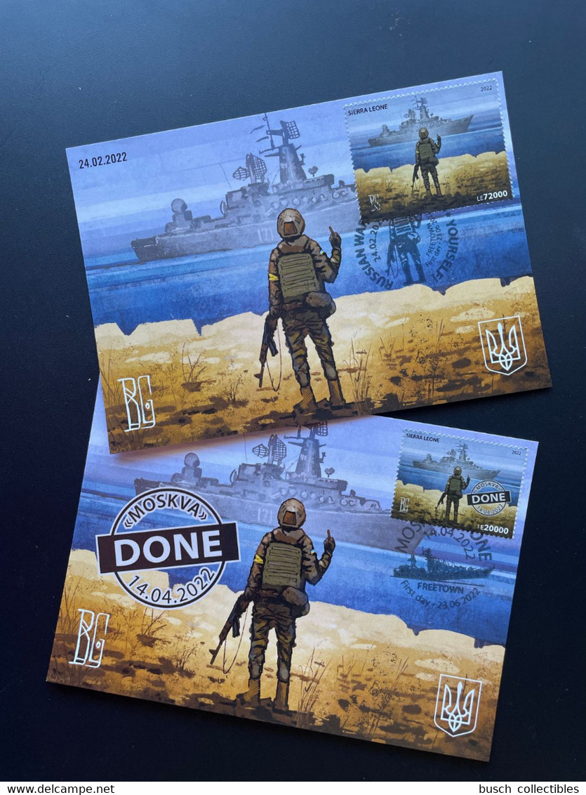 Sierra Leone 2022 Mi. ? Carte Maximum Maxi Card Russian Invasion Ukraine War Soldier Warship GO F*** & DONE Boris Groh - Ukraine