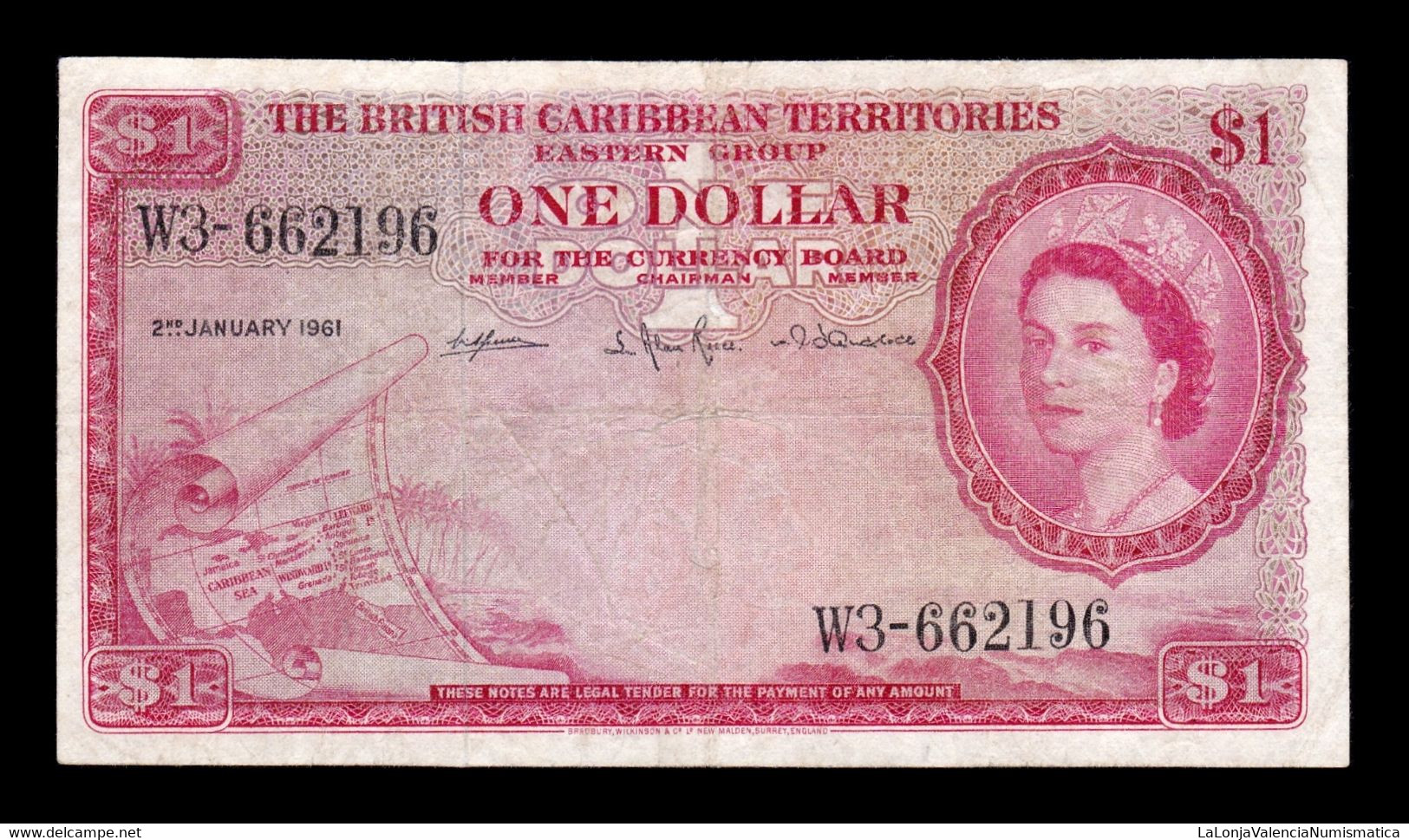 Estados Del Caribe East Caribbean 1 Dollar Elizabeth II 1961 Pick 7c BC F - Caraïbes Orientales