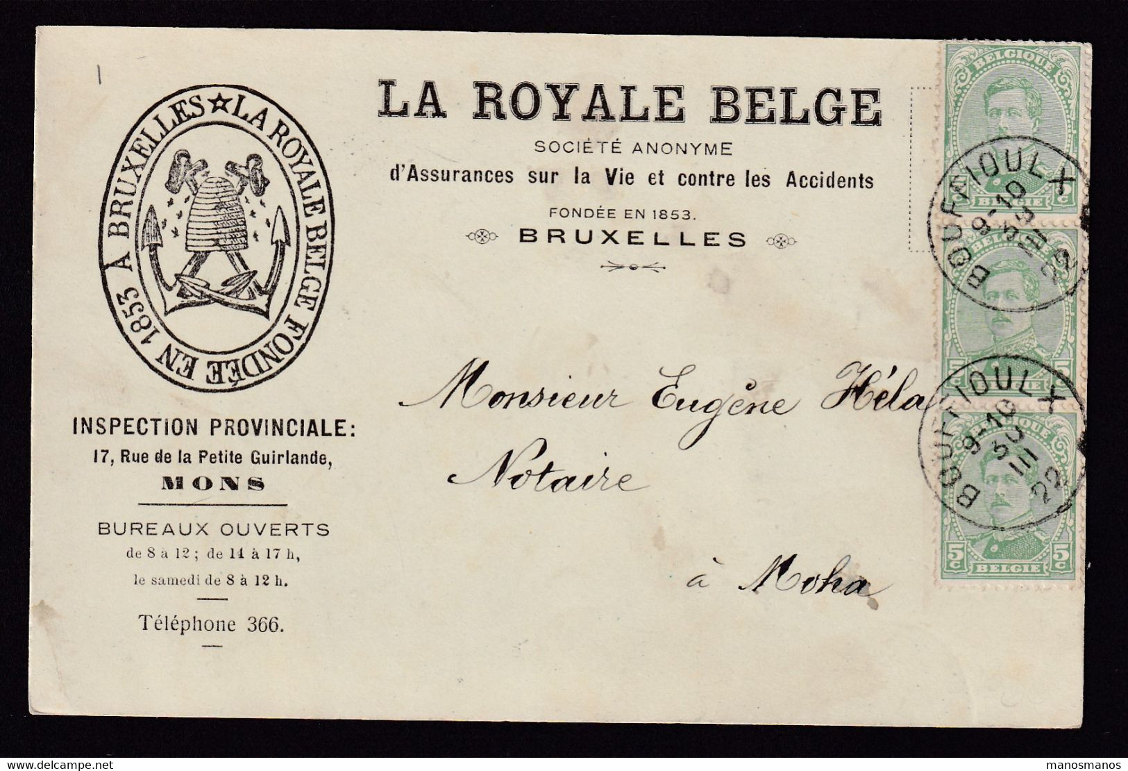 DDCC 614 - ABEILLES Belgique - Carte Illustrée Ruche Et Abeilles "La Royale Belge" - TP Petit Albert BOUFFIOULX 1922 - Abeilles