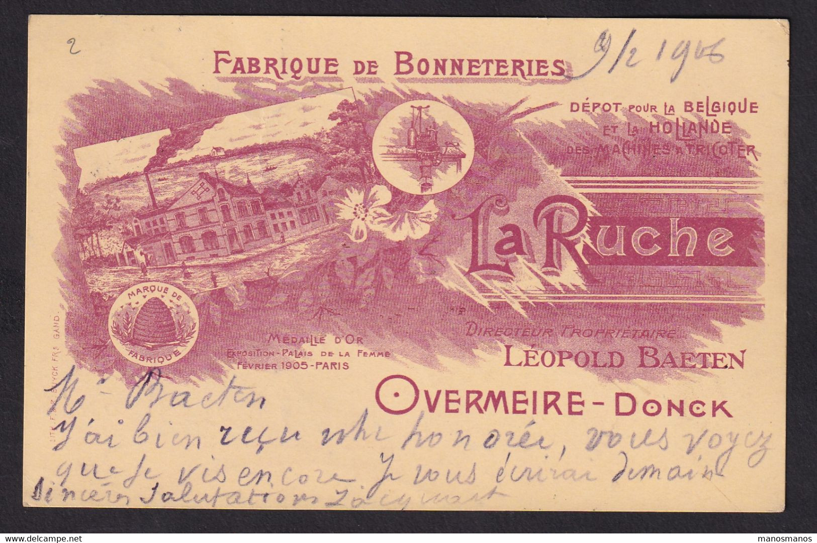 DDCC 615 - ABEILLES Belgique - Carte Illustrée Ruche Et Abeilles "La Ruche" - TP Armoiries BRAINE LE COMTE 1906 - Abeilles