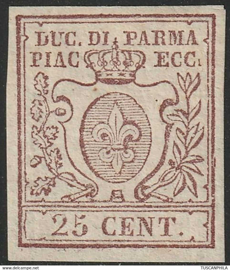 III^Em. 25 C. Bruno Lilla Ben Marginato Nuovo Piena Gomma Raro Pluriperiziato - Sassone N.10 - Parma