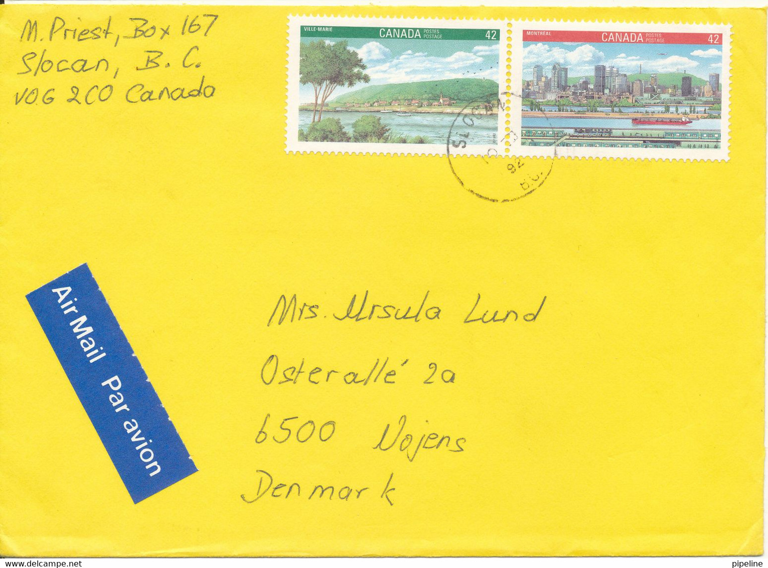 Canada Cover Sent To Denmark 1992 Topic Stamps - Cartas & Documentos