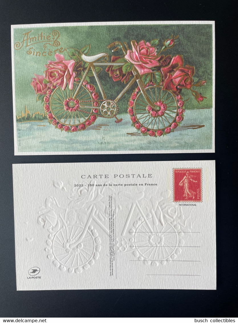 France 2022 Stationery 150 Ans Carte Postale Entier Ganzsache Salon Paris Philex Semeuse Camée Roty Amitié Vélo Fleur - Wielrennen