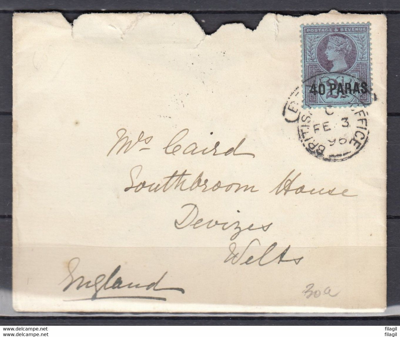 Brief Van Britisch-Office Naar Wells (Engeland) - Levant Britannique