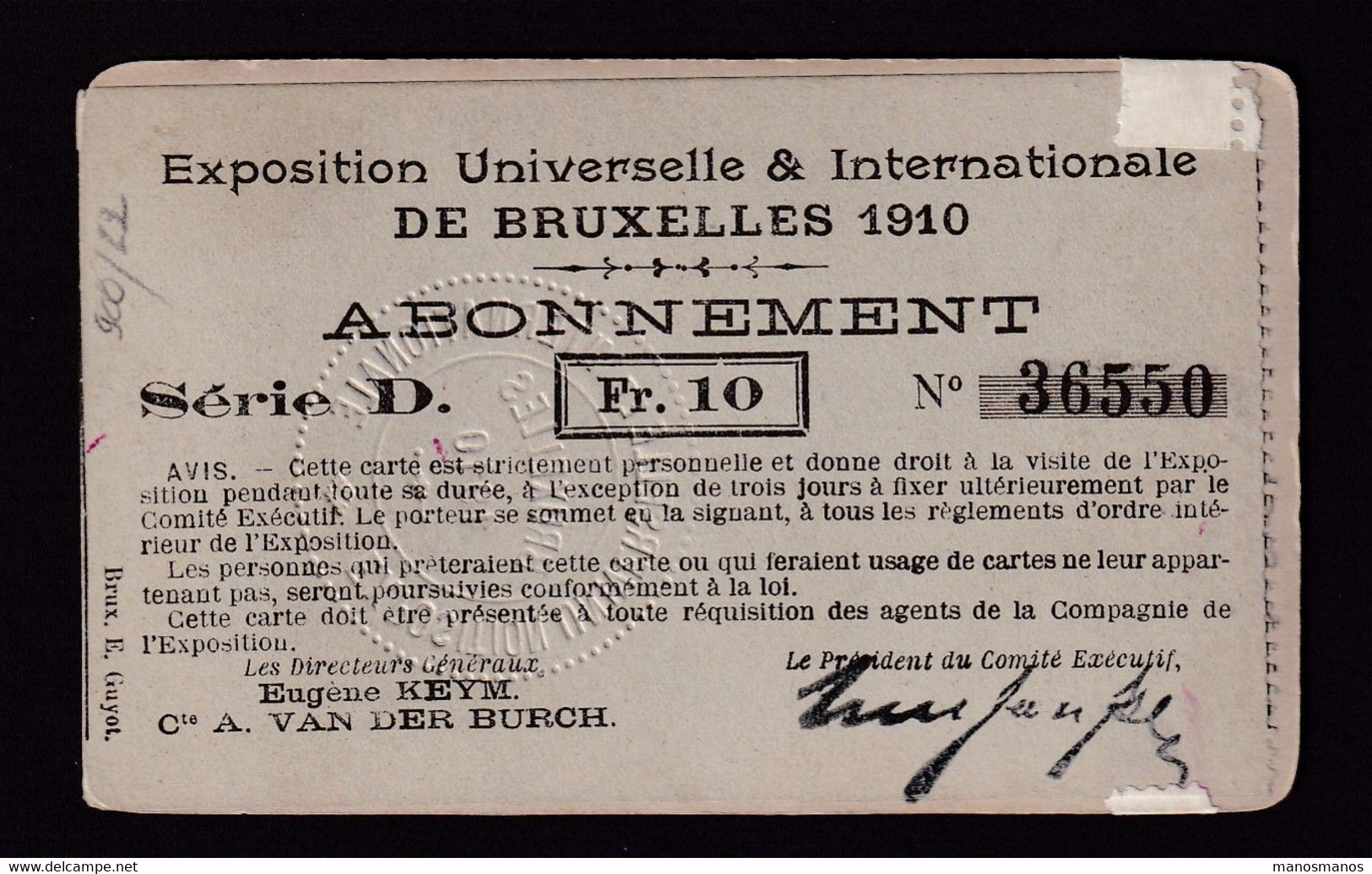 DDCC 619 - Exposition Internationale De BRUXELLES 1910 - Carte D' Abonnement (avec Photo) EXPO + BXL KERMESSE - Autres & Non Classés