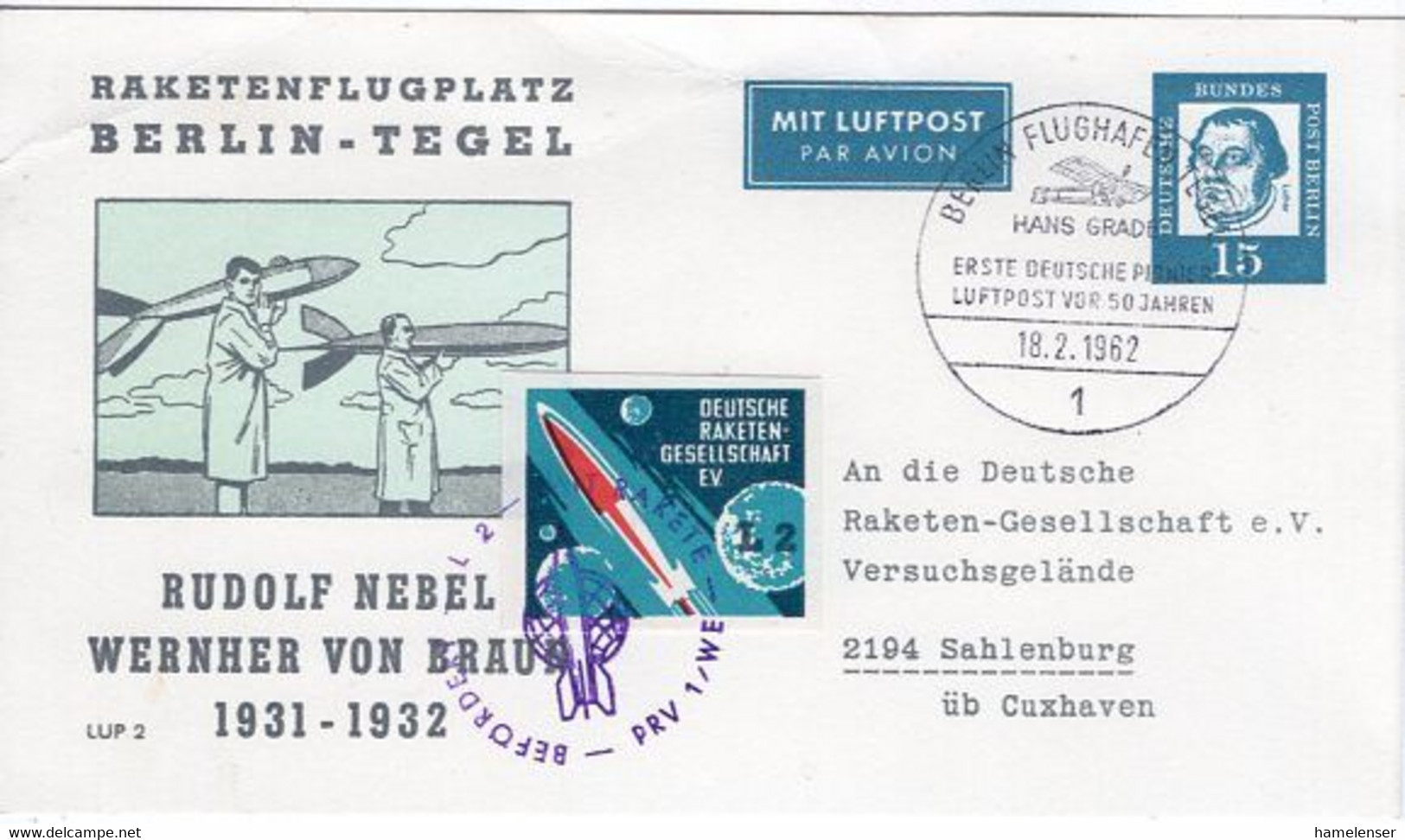 54440 - Berlin - 1962 - 15Pfg Luther PGALpKte "Wernher Von Braun" SoStpl BERLIN - HANS GRADE ... -> Sahlenburg - Europe