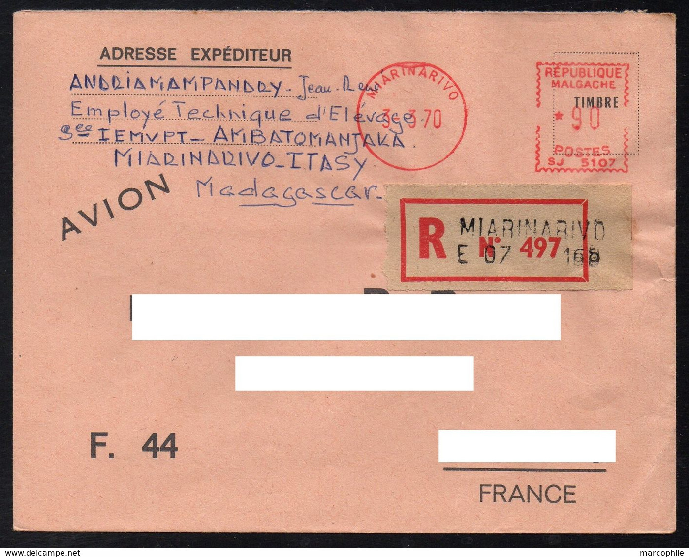 MADAGASCAR - MIARINARIVO / 1970 LETTRE RECOMMANDEE PAR AVION ==> FRANCE (ref 4335e) - Madagaskar (1960-...)