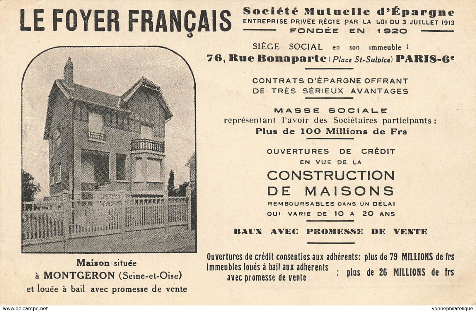 91 - ESSONNE - MONTGERON - Carte Publicitaire "le Foyer Français" Société Mutuelle D'Épargne- Superbe - 10261 - Montgeron