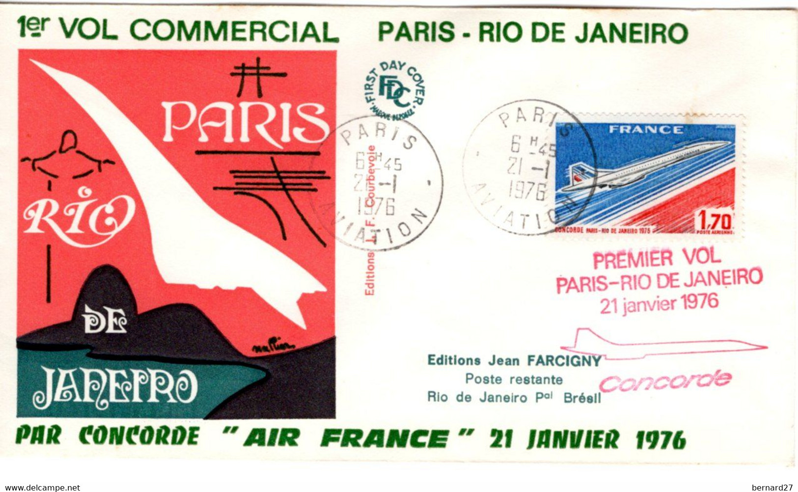 1er Vol Commercial PARIS - RIO De JANEIRO Par Concorde - 21 Janvier 1976 - América Del Sur