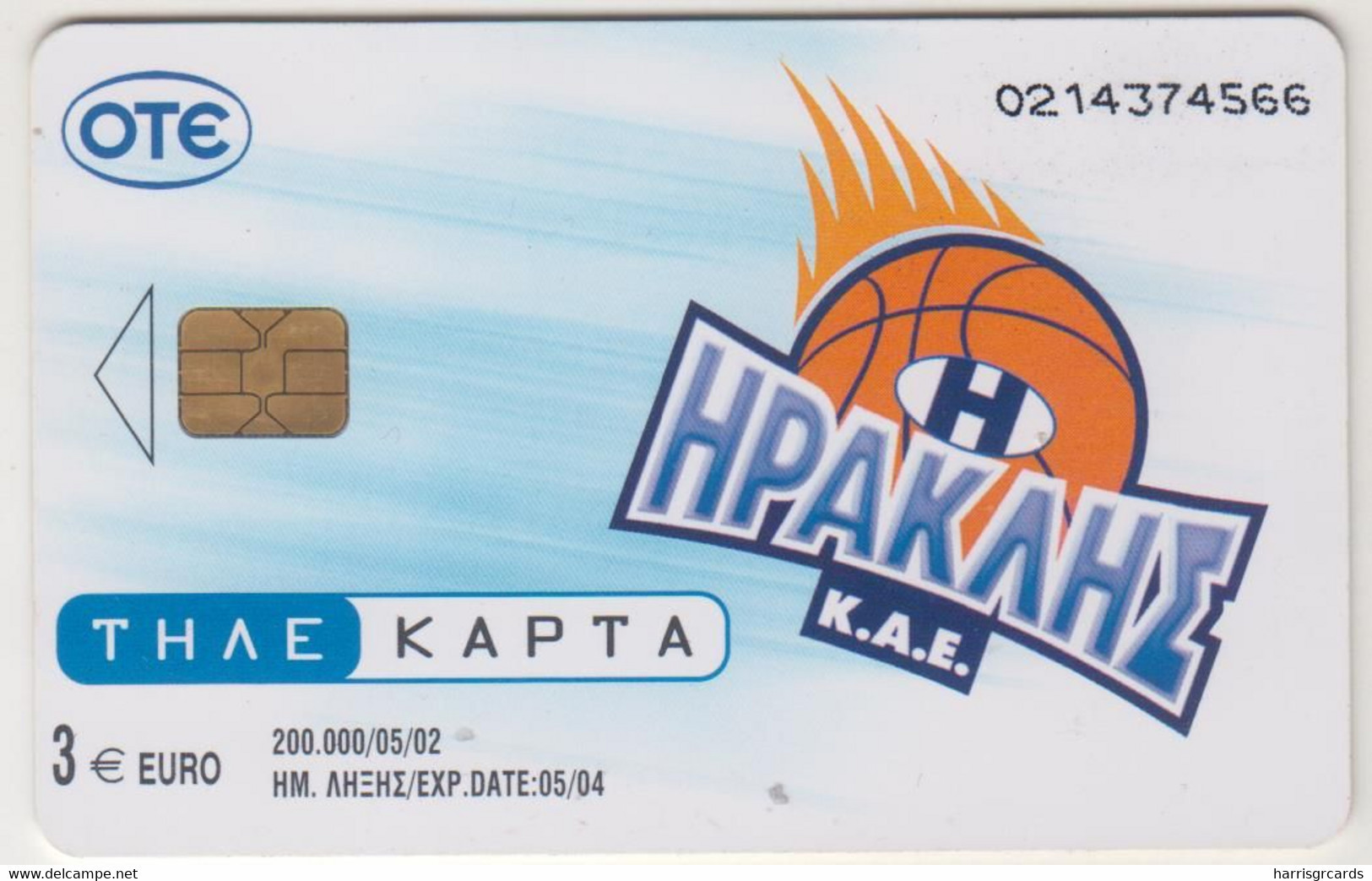 GREECE - Iraklis K.A.E. Basketball Team, X1434, 3€ , Tirage 200.000, 05/02, Used - Grèce