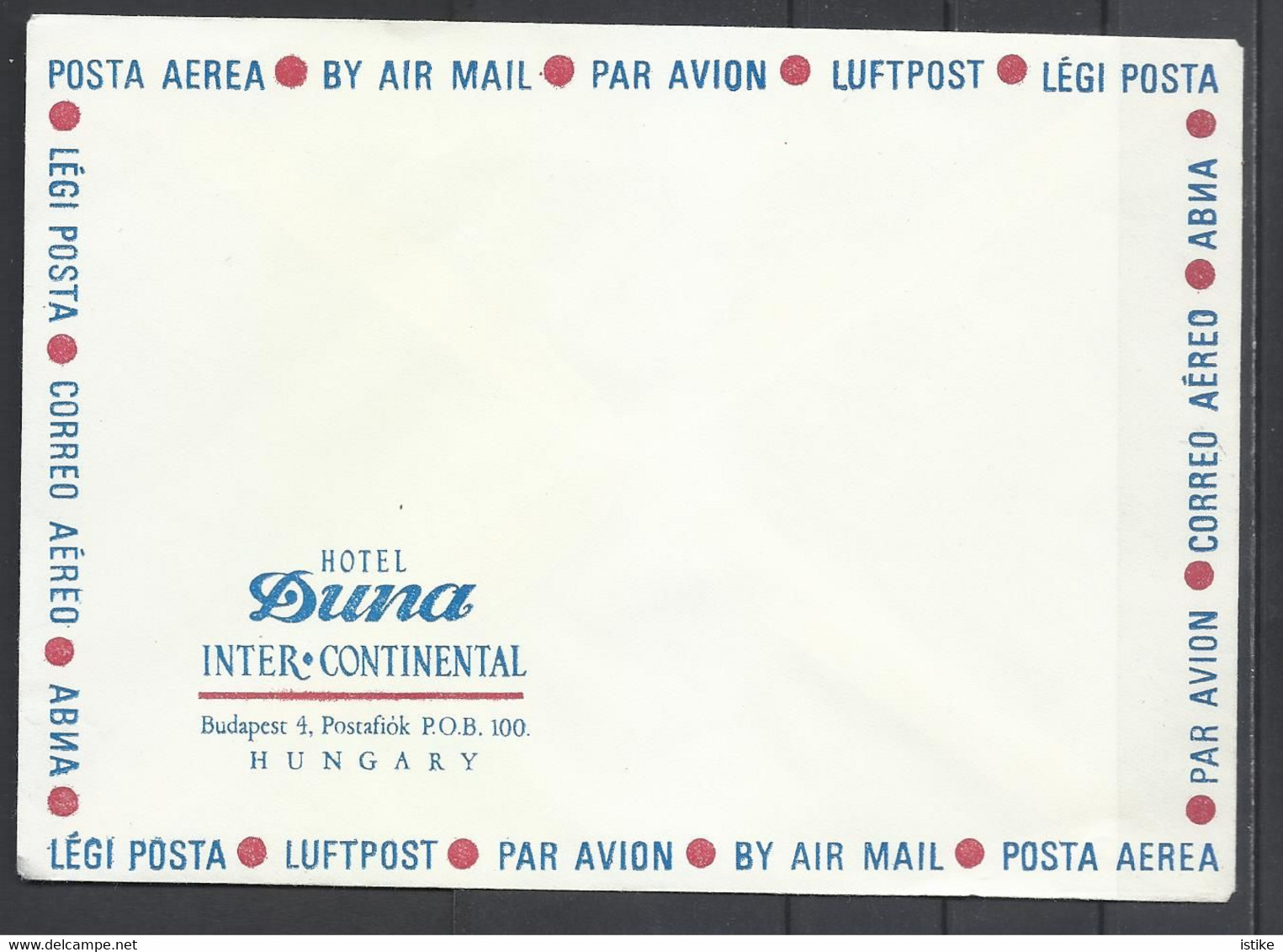 Hungary, Budapest, Hotel Duna InterContinental, Air Mail Cover, Unused, '80s - Storia Postale