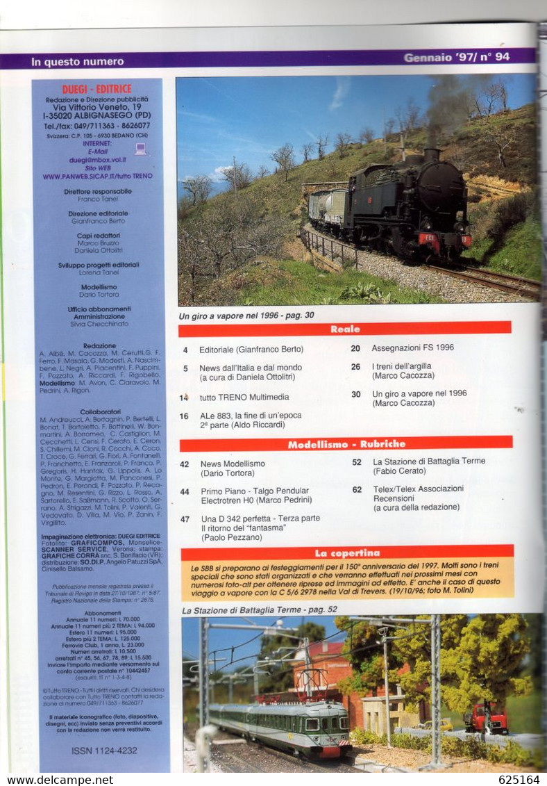 Magazine TUTTO TRENO No 94 Gennaio 1997 - En Italien - Unclassified