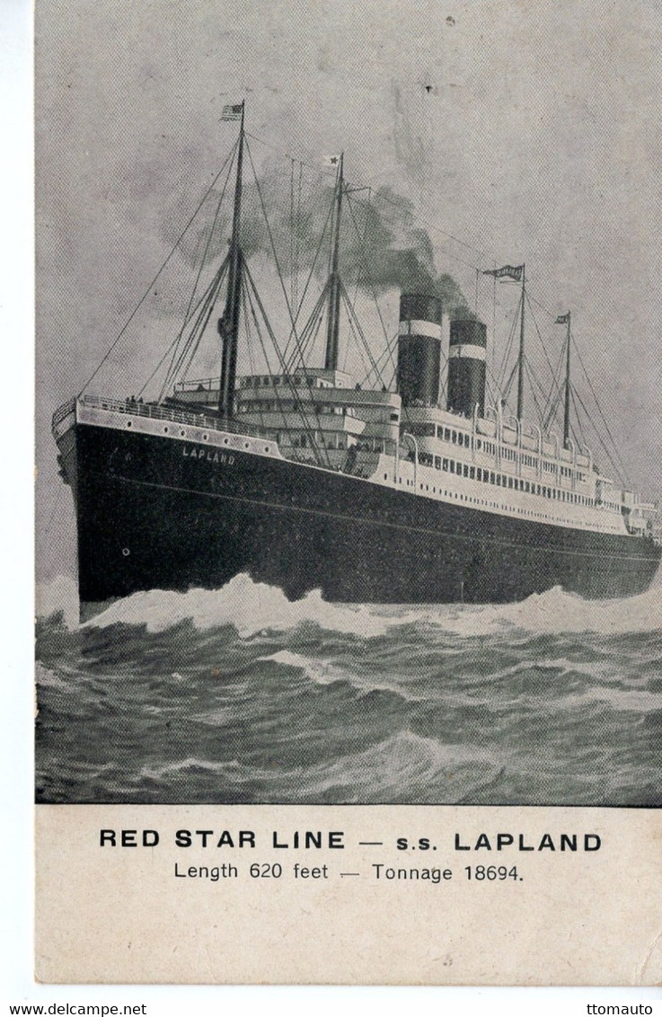 Red Star Line - S.S. ''Lapland''  -  18694 Tons -  Art Carte Postale - Paquebote