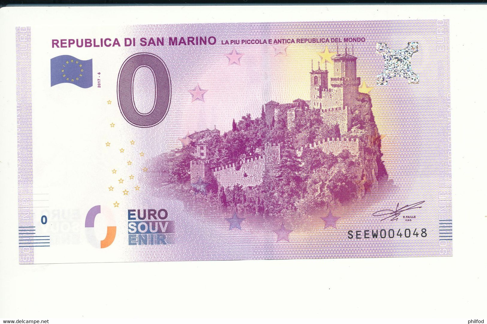 Billet Souvenir - 0 Euro - SEEW - 2017-6 -  REPUBLICA DI SAN MARINO  - N° 4048  - Billet épuisé - Kilowaar - Bankbiljetten