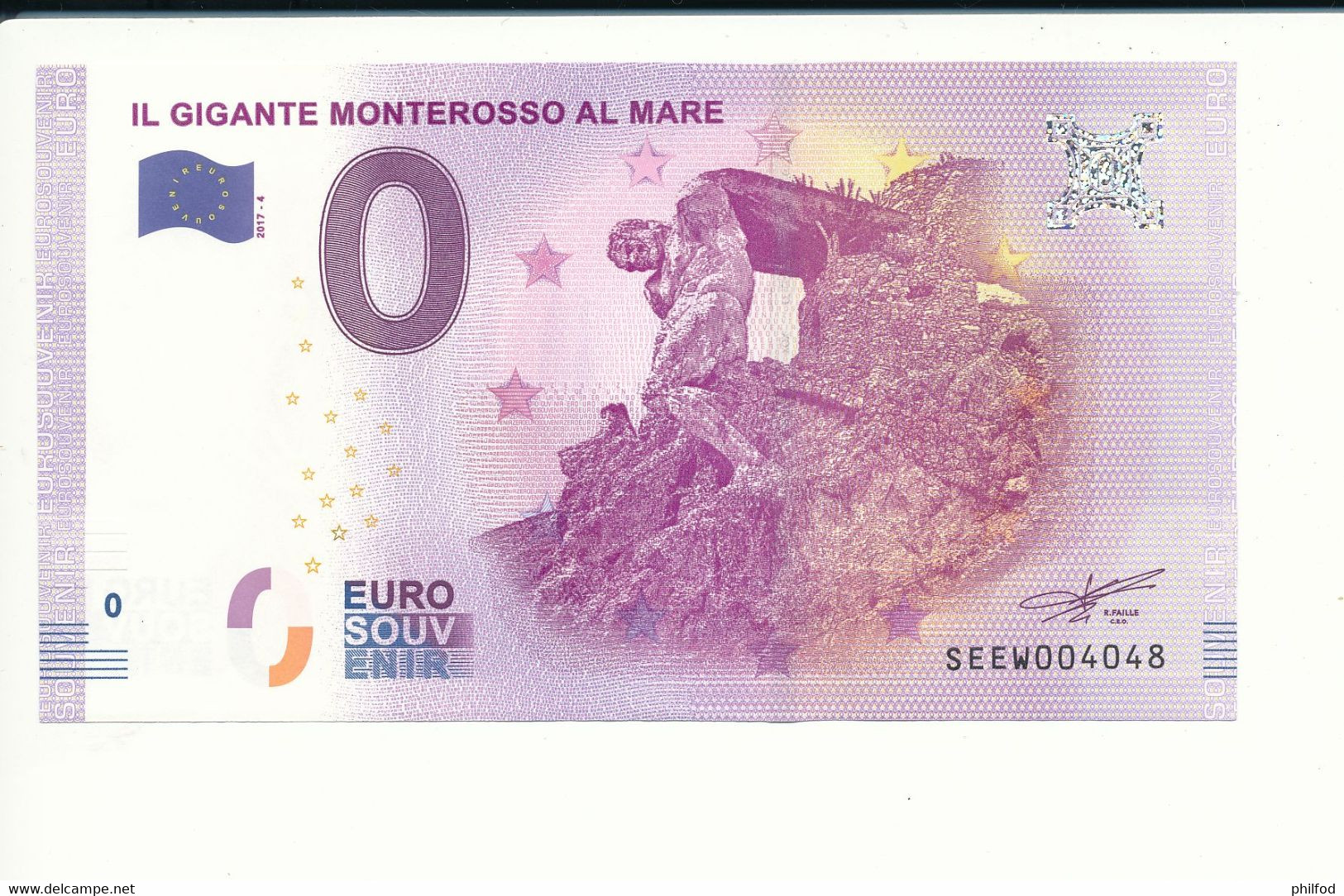 Billet Souvenir - 0 Euro - SEEW - 2017-4 -  GIGANTE MONTEROSSO AL MARE - N° 4048 - Billet épuisé - Alla Rinfusa - Banconote