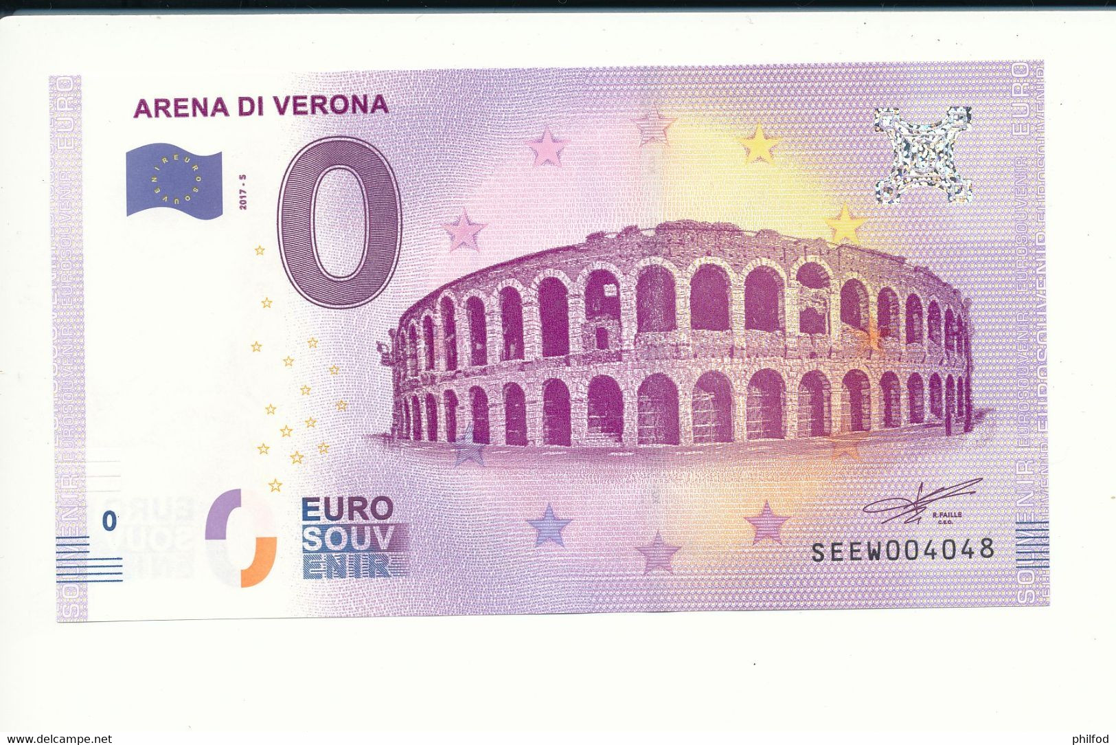 Billet Souvenir - 0 Euro - SEEW - 2017-5 -  ARENA DI VERONA - N° 4048 - Billet épuisé - Mezclas - Billetes