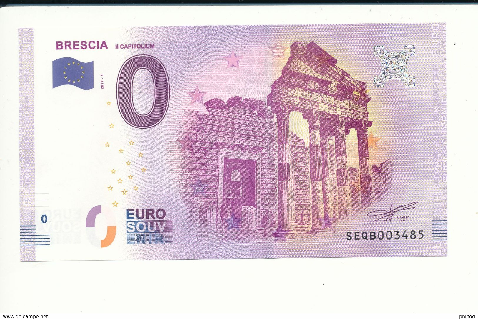 Billet Souvenir - 0 Euro - SEQB - 2017-1 - BRESCIA IL CAPITOLIUM - N° 3485 - Kilowaar - Bankbiljetten